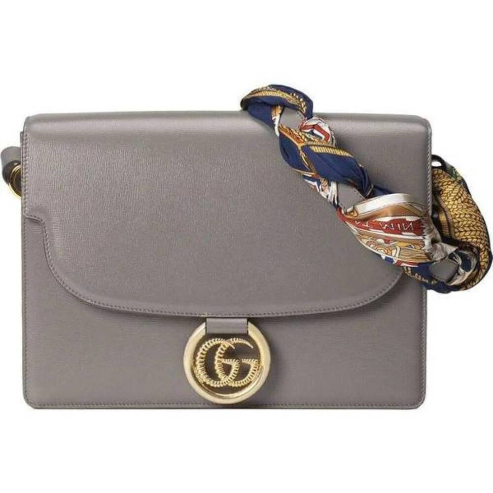 NEW GUCCI women's torchon scarf angled shoulder bag in gray